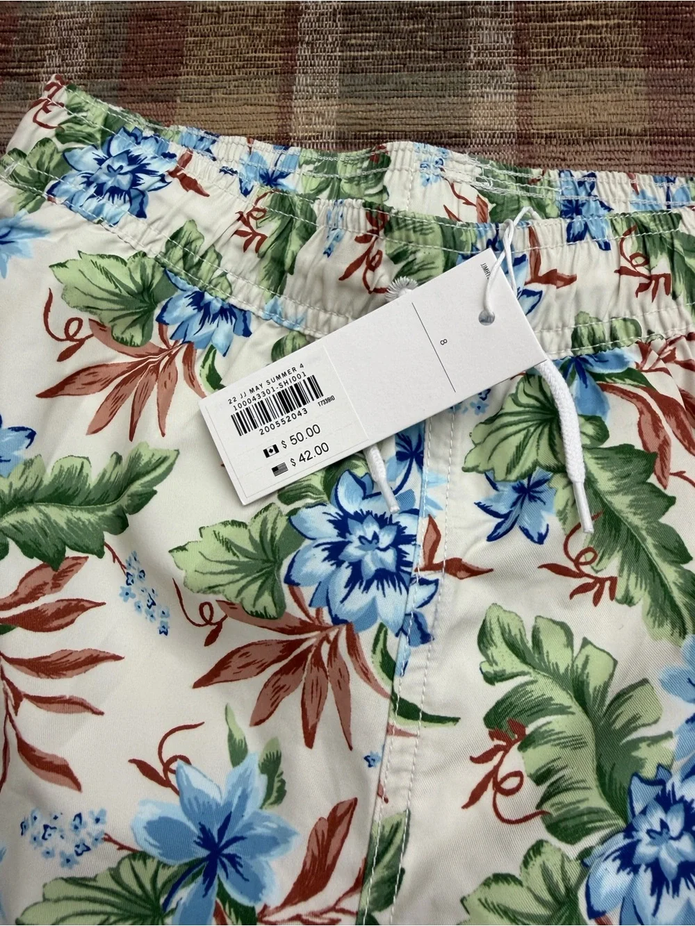 Janie and Jack Cream Swim Trunks with Blue, Green & Brown Floral Print